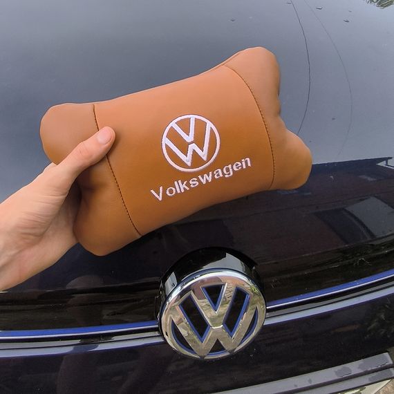 Набор подушек 2шт для автомобиля Volkswagen из натуральной коричневой кожи. Подушки на подголовник | Зображення 7