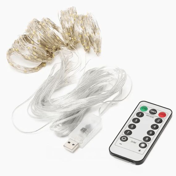 Світлодіодна гірлянда-завіса USB 200 LED 3x2м з пультом Блакитний (47719-708_214) | Зображення 8