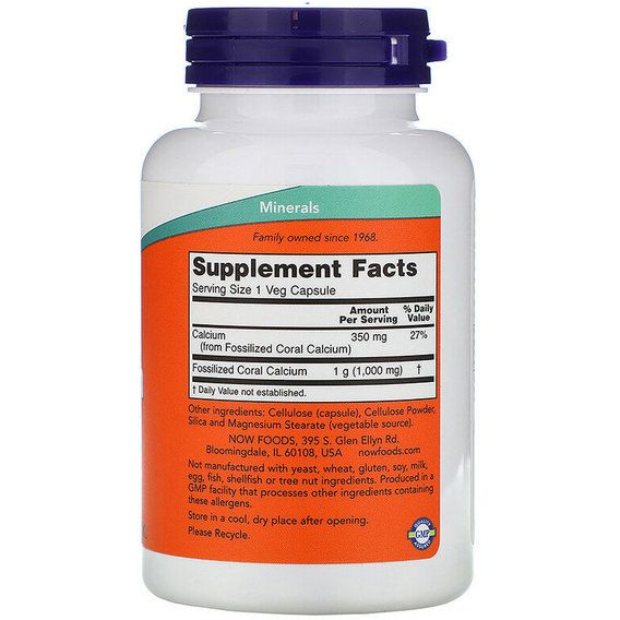 Микроэлемент Кальций NOW Foods Coral Calcium 1000 mg 100 Veg Caps NOW-01273 | Зображення 1
