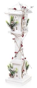 Декоративний ліхтар "Зимній будиночок" 60см, дерев'яний білий з LED-підсвіткою