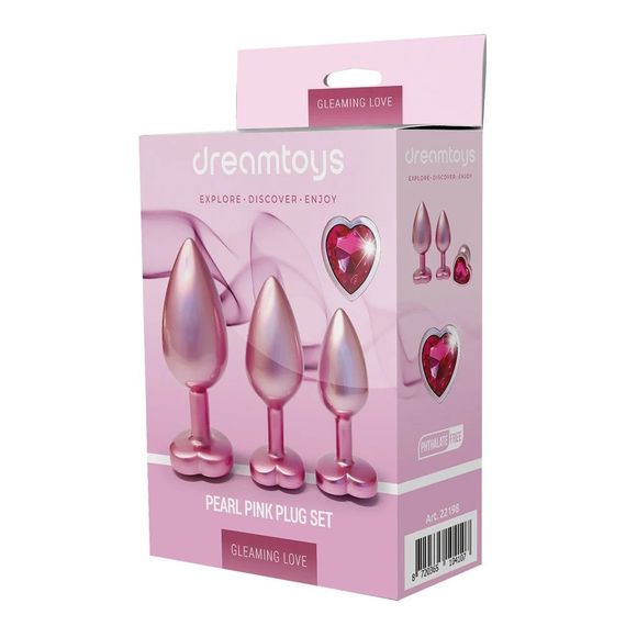Набор из трёх анальных пробок Dream Toys Gleaming Love, размеры S, M, L, перламутрово-розовый Sex Aura | Зображення 1