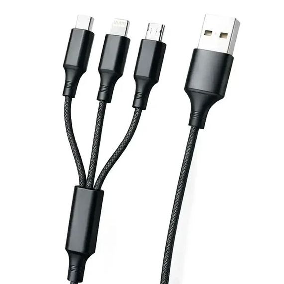 Кабель 3 в 1 26X-202 USB-A 1,2 м черный | Зображення 1