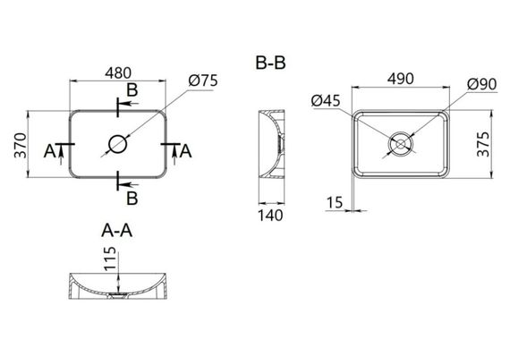 Раковина накладна Qtap Tern Marble, прямокутна, з донним клапаном QT17116069MR | Зображення 1