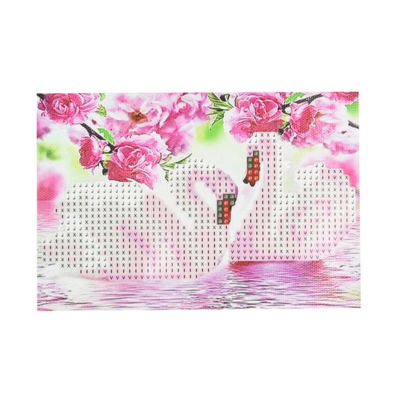 Алмазна мозаїка без підрамника "Пара лебедів серед рожевих квітів" YAB26246, 10х15 см