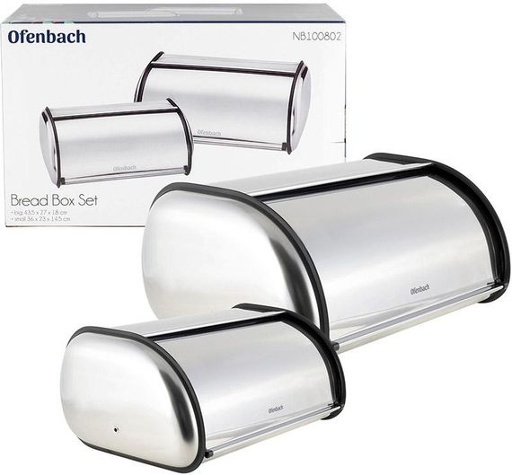 Набір 2 хлібниці Ofenbach Breadbox 43.5х27х18 і 36х23х14см з нержавіючої сталі, срібло | Зображення 4