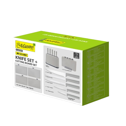 Набір ножів 10 предметів:(5шт + 4 обробні дошки + підставка) сірий MR-1412-GREY Maestro | Зображення 2