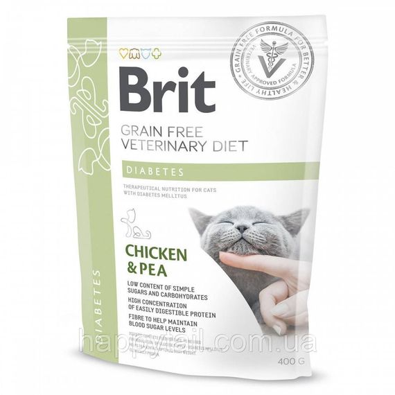 Корм сухой Brit Grain Free VetDiet Cat Diabetes для котов с сахарным диабетом беззерновой с курицей и горохом 400 г