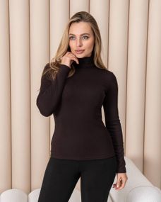 Женская теплая водолазка-гольф полушерсть на термо флисе цвет коричневый размер 46/48 DM09.09
