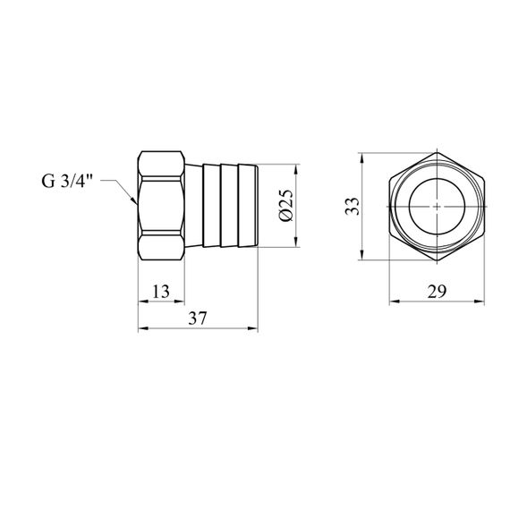 Штуцер LexLine 3/4" РВ, D=25 мм латунный УК0003-6 | Зображення 1