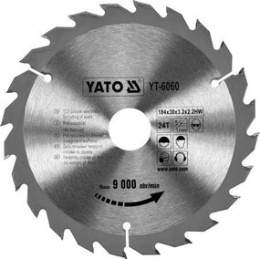 Диск пиляльний победітовий по дереву 184х30мм 24 зуби YATO YT-6060