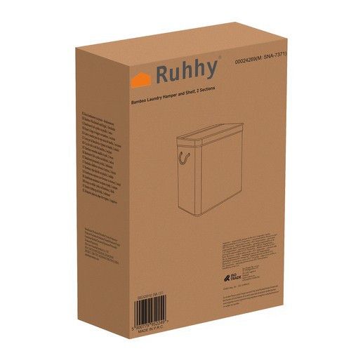Бамбуковая корзина для белья Ruhhy 24269 на 100 л с двумя отделениями | Зображення 9