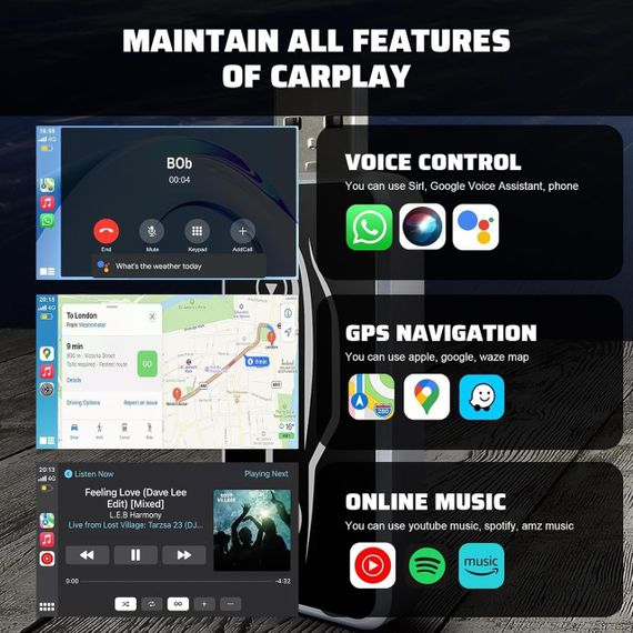 Бездротовий адаптер CarPlay Android Auto 2в1 для iPhone iOS 10+ Android 11+ з USB Type-C універсальний, карплей бездротовий | Зображення 3