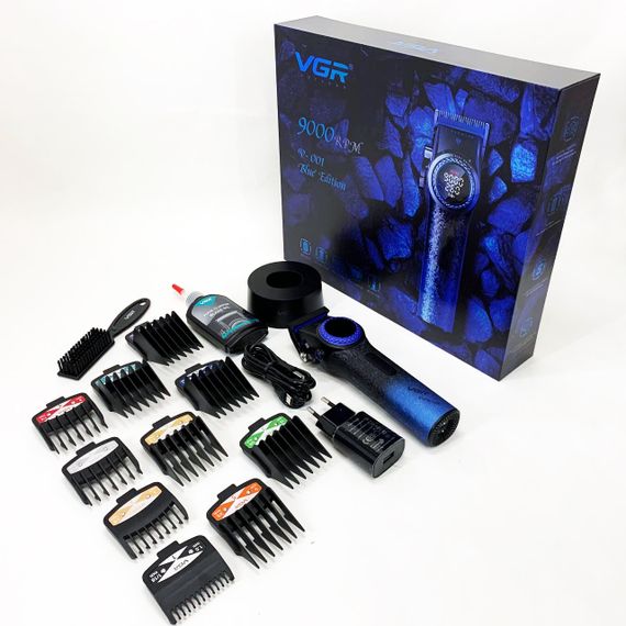 Професійна машинка для стрижки волосся VGR V-001 BLUE з дисплеєм 9000 об/хв та 10 насадками 1,5-24 мм | Зображення 9