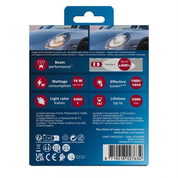 Комплект світлодіодних ламп PHILIPS H4 (P43t) 11342U92X2 LED Ultinon Pro9200 +400% 12/24V | Зображення 4