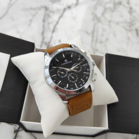 Чоловічий механічний годинник Forsining 6917 Black/Brown Strap | Зображення 2