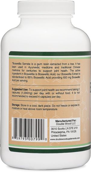 Босвелія Double Wood Boswellia 1000 mg (65% босвеллієвої кислоти), 240 capsules | Зображення 2