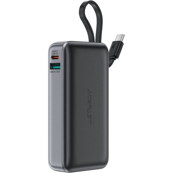 УМБ Acefast 10000mAh 30W PD USB-C witch cable, USB-A, Li-Pol, M7 Black | Зображення 5