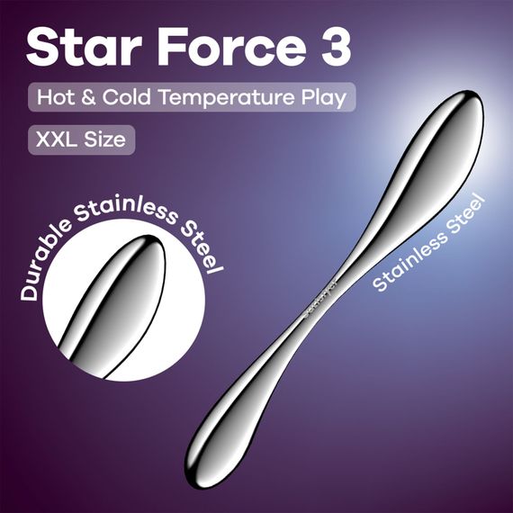 Металевий дилдо Satisfyer Star Force 3, двосторонній, можна нагрівати та охолоджувати, дуже важкий | Зображення 5