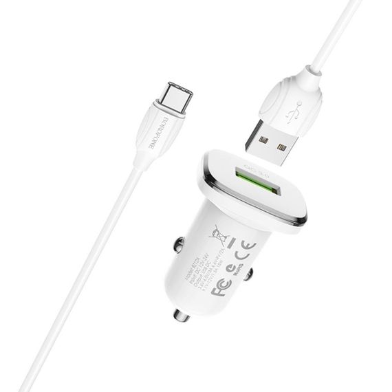 Автомобільний зарядний пристрій BOROFONE BZ12A single port QC3.0 with Micro-USB cable White | Зображення 3