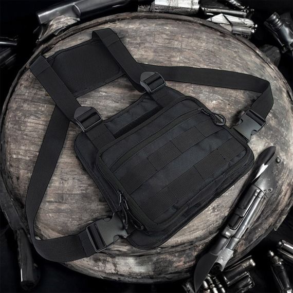 Нагрудная тактическая сумка мужская, сумка через плечо черная разгрузка | Зображення 8