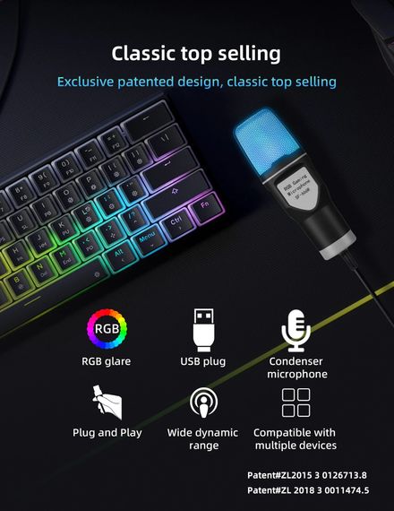 Конденсаторний мікрофон Yanmai SF666R USB з RGB-підсвічуванням | Зображення 2