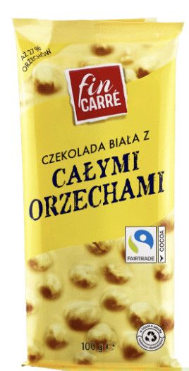 Шоколад білий Fin Carre з цільними лісовими горіхами (фундук), 100 г, (27% горіхів)