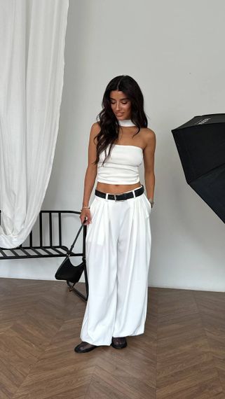 Жіночі широкі штани алладини-палаццо зі складками вільні колір білий, розмір S/M  AN511 | Зображення 1