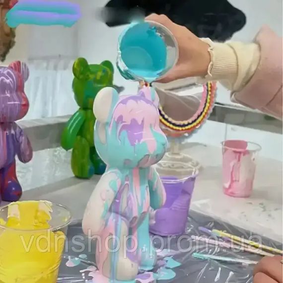 Флюидный мишка DIY Creative Fluid Bear, 23см, с красками 3 шт / Набор раскраска для творчества медвежонок | Зображення 2