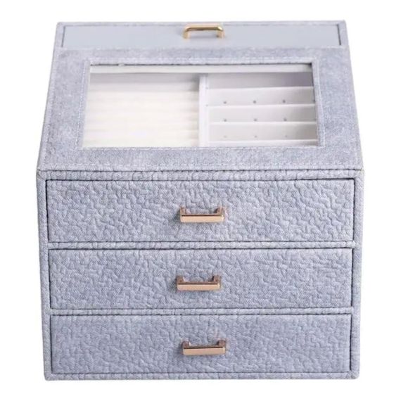 Скринька для прикрас з еко шкіри 3 яруси органайзер для ювелірних виробів HP-5-16G | Зображення 6