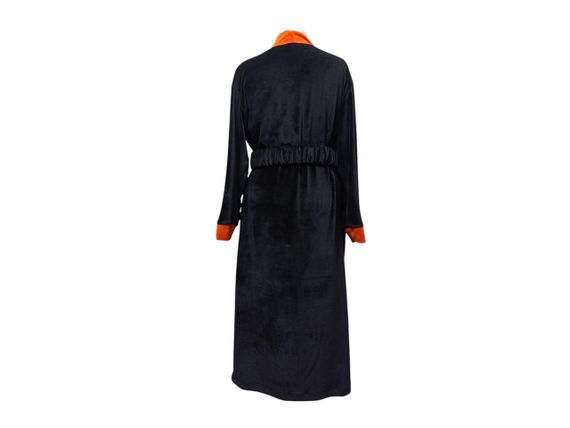 Халат жіночий велюровий оксамитовий банний домашній чорно-помаранчевий 48 | Зображення 6