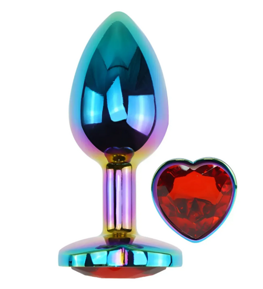 Анальна пробка із кристалом EGZO - Multicolor Heart Plug Red size S Sex Aura | Зображення 1