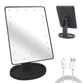 Дзеркало для макіяжу з підсвіткою (22x17 см), на батарейках та від USB, NJ-230, Чорне / Сенсорне настільне дзеркало