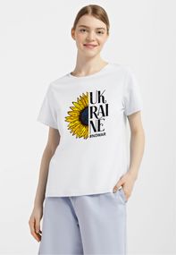 Футболка жіноча біла з принтом "Соняшник Ukraine", 2XL