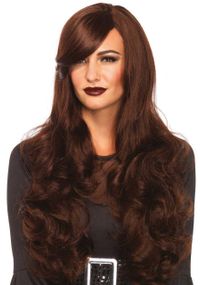 Хвиляста перука з косим чубчиком Leg Avenue Long Wavy Wig 68 см, коричнева sexstyle