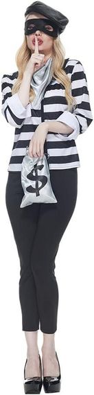Жіночий костюм грабіжниці  46-48 L розмір комплект бандитки топ у смужку, штани маска, шапка, сумка, образ для Хелловіну карнавалу | Зображення 5