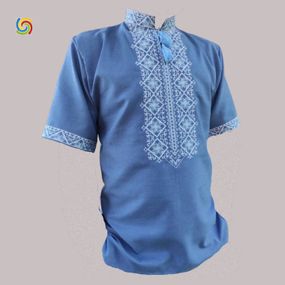 Рубашка Украинская вышиванка  444299811 цвет голубой размер XXL/3XL