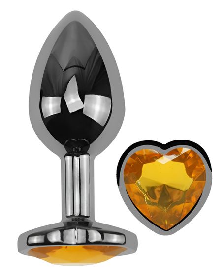 Анальна пробка з кристалом EGZO - Dark Silver Heart Plug Yellow size M Sex Aura | Зображення 1