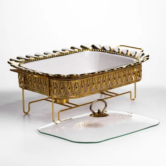 Мармитница фарфоровая Tiffany 2 л квадратная на металлической подставке 38х30х7 см SX42-3 | Зображення 4