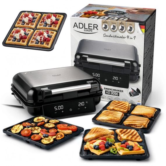 Мультимейкер Adler AD 3096 4 в 1, сэндвичница, вафельница, гриль со сменными панелями, 2200 Вт | Зображення 9