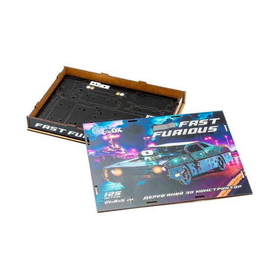 Дерев'яний 3D конструктор "Fast Furious" Puz-62519, 125 деталей, чорний | Зображення 2