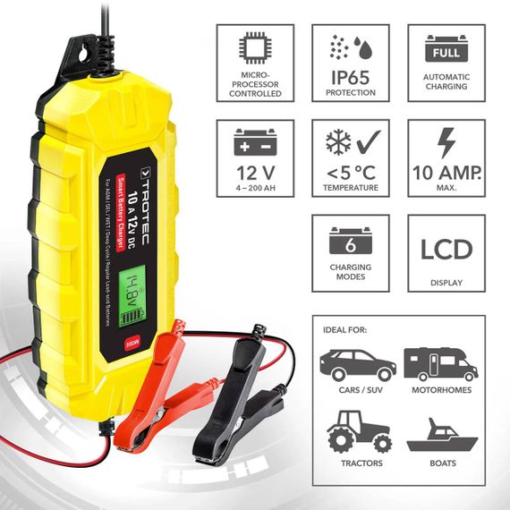 Зарядний пристрій для автомобільного акумулятора Trotec PBCS 10A, 12V, 4-200Ah (4675000015) | Зображення 2