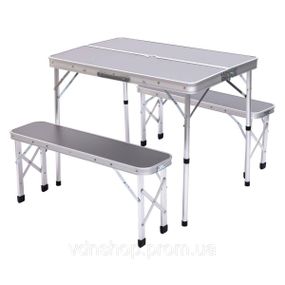 Комплект туристичний стіл + 2 лавки складні меблі Сірий Lugi JY-9060G