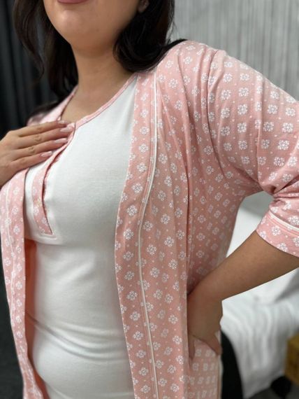Піжамний персиковий комплект: халат + нічна сорочка  PLUS SIZE | Зображення 8