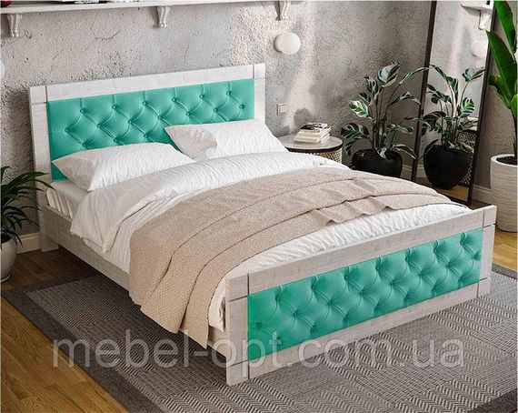 Ліжко двоспальне Natali 160x200 см Біле дерево/велюр Light Teal (м'ятний бірюзовий) вибір кольору оббивки | Зображення 5
