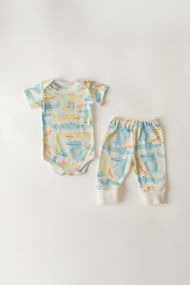 Дитячий комплект для  малюка боді з коротким рукавом та штанці, інтерлок, принт Крокодил світлий