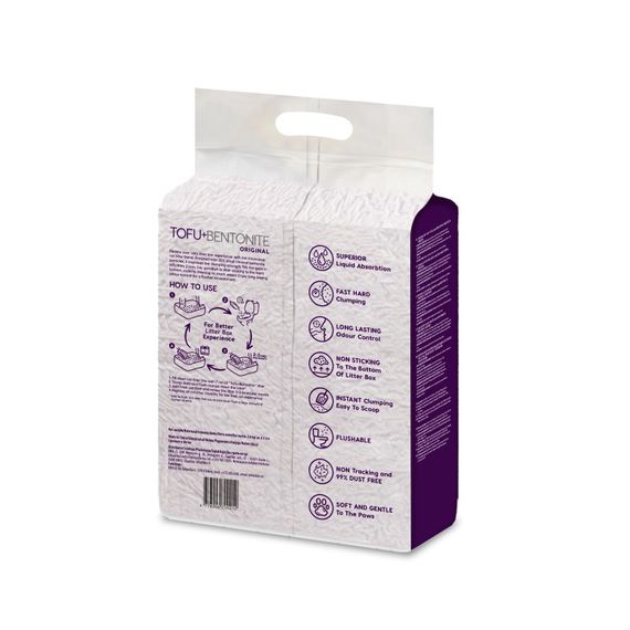 Растительный наполнитель для кошачьего туалета с бентонитом Velvet Paw Tofu Original, 6 л | Зображення 1