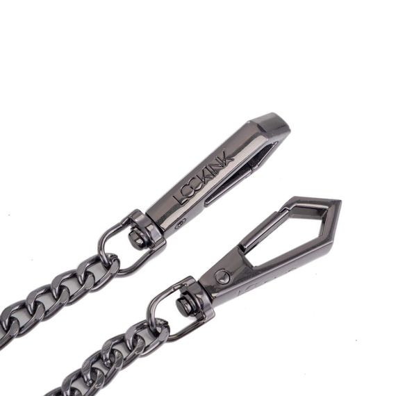 Нашийник з повідцем LOCKINK Tied Collar with Leash Set, чорний, ланцюг зі шкіряною петлею та карабіном | Зображення 7