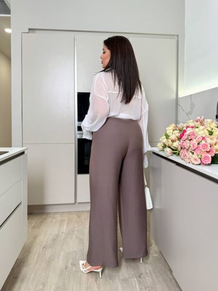 Женские льняные свободные легкие брюки BR1783 цвет мокко, размер 48/50 | Зображення 4