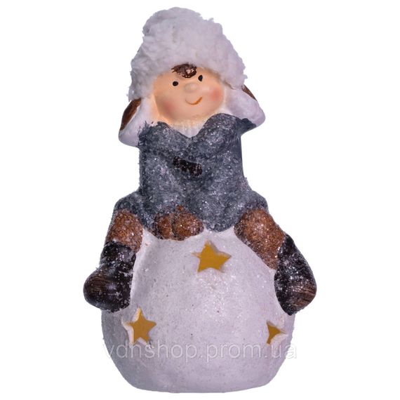 Новогодняя декоративная фигурка с подсветкой 10×8.5×16 см Новогодний декор Ребенок на снежном шаре из фарфора CR-5-20 | Зображення 2