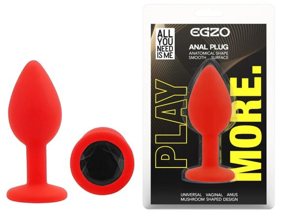 Анальна пробка EGZO Red Round Plug S, червона, з кристалом, медичний силікон Sex Aura